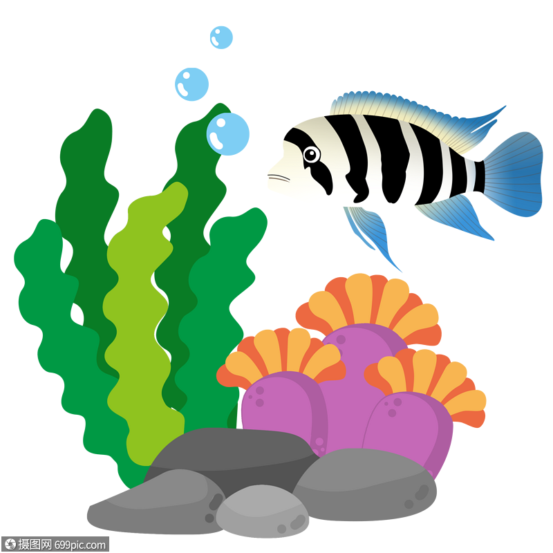 卡通海洋生物元素热带鱼鱼