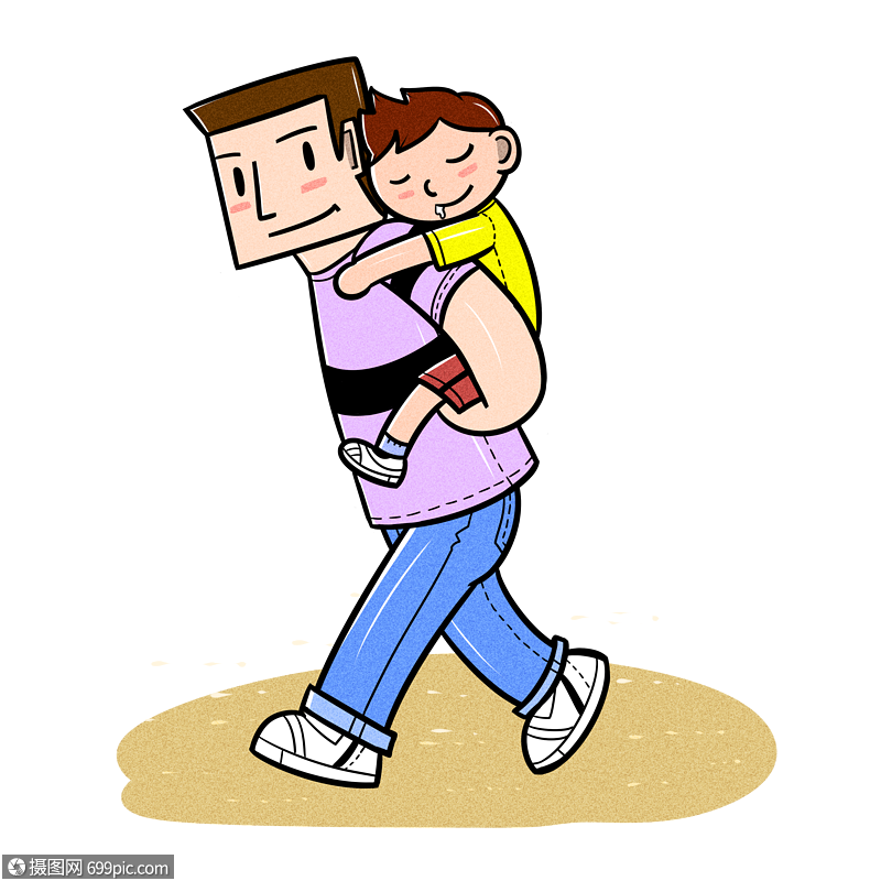 父亲节爸爸背着睡着的儿子孩子亲子