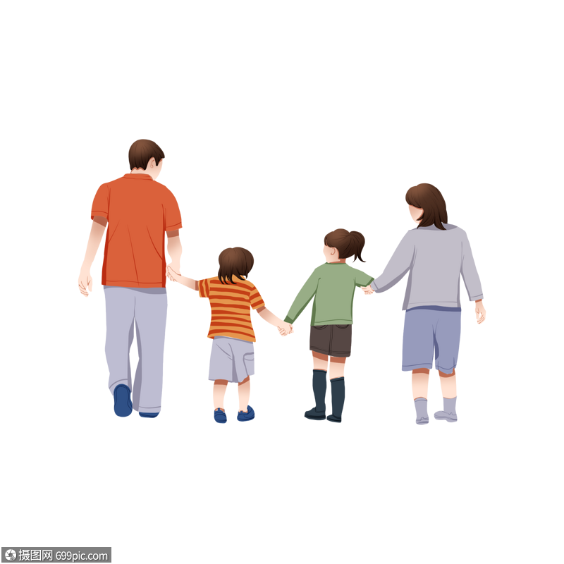 免抠元素 节日元素 一家人 一家四口背影手牵手.psd