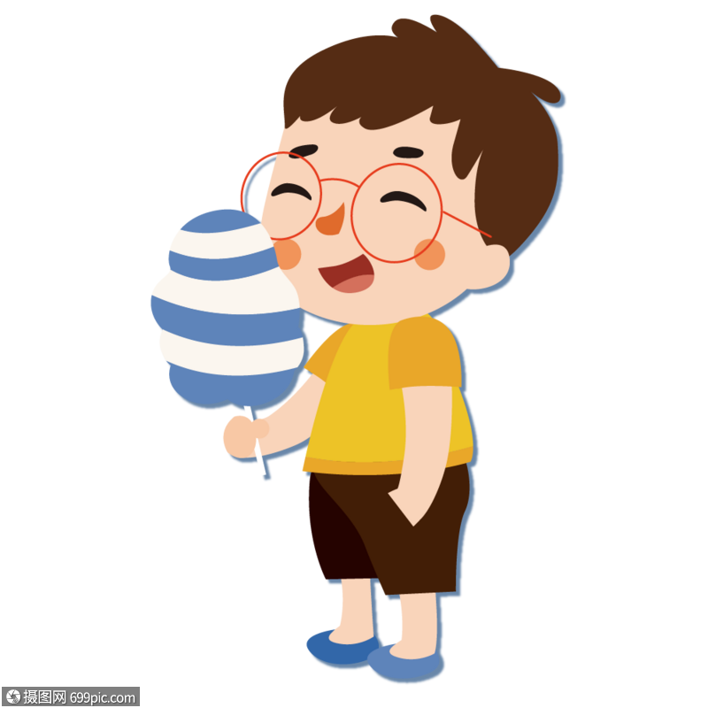 拿着棉花糖的男孩男生卡通人物