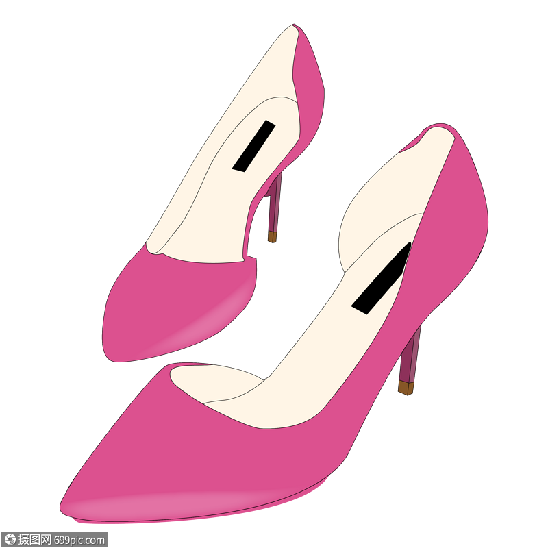 卡通手绘粉色女士高跟鞋