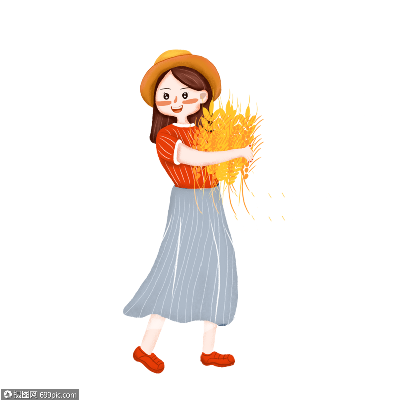 抱着麦穗的女孩丰收节中国农民丰收节