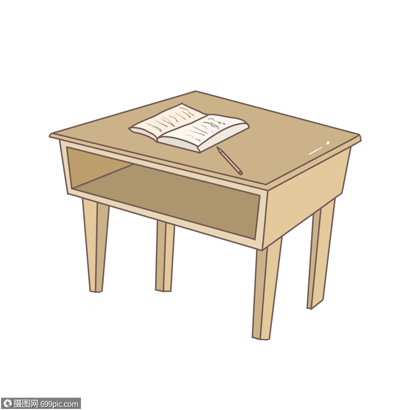 摆着书的的课桌卡通手绘图案元素免抠