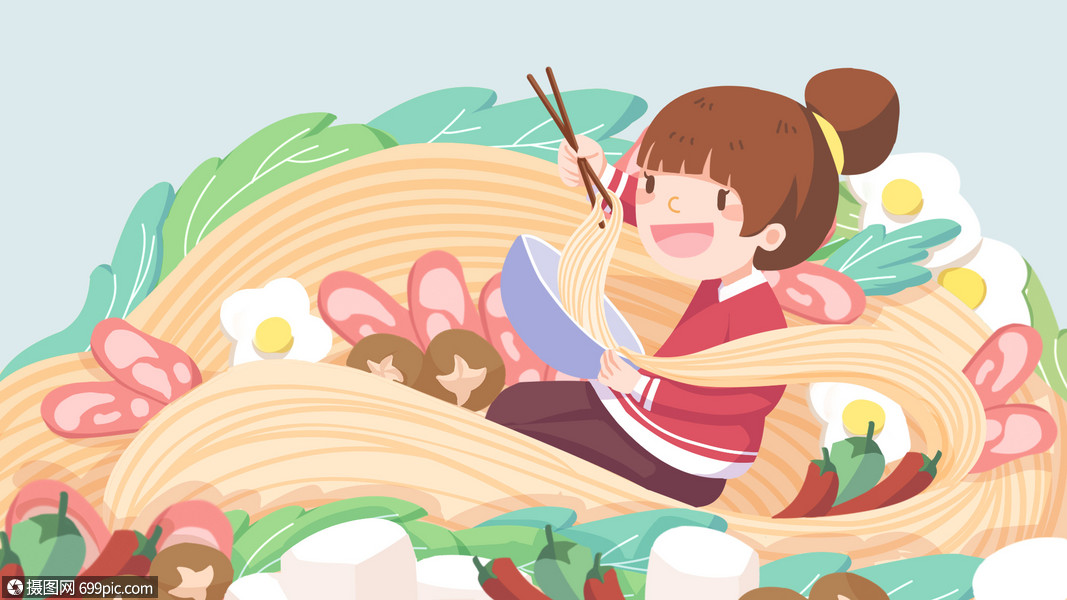 24节气夏至吃面小清新创意插画