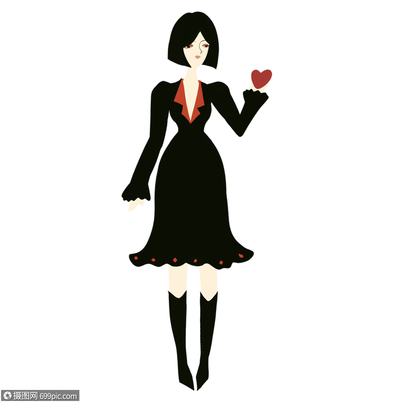 女孩人物黑色卡通