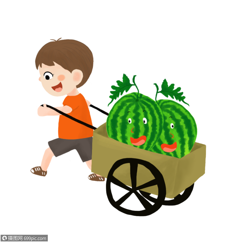 免抠元素 手绘/卡通元素 拉西瓜.psd