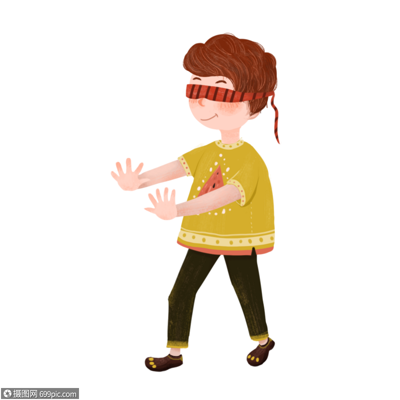 蒙眼玩游戏的男孩男孩图片卡通人物