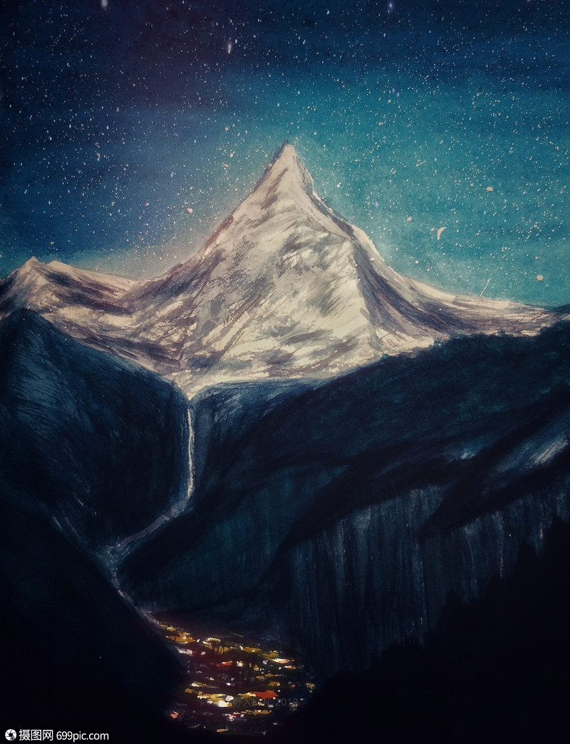 梅里雪山星空插画