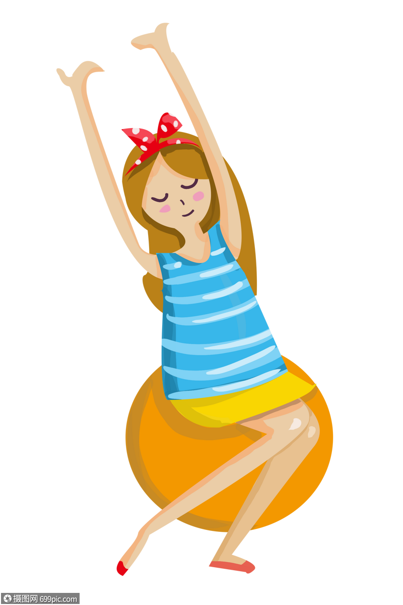 坐在瑜伽球上练瑜伽的小女孩减肥健美