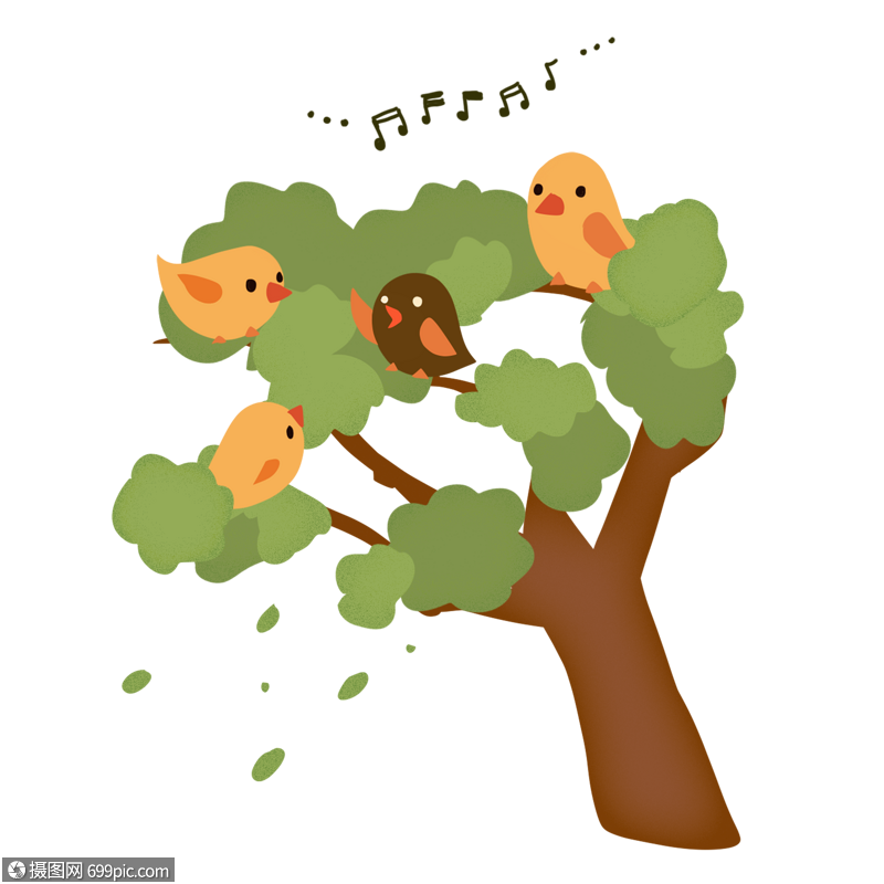 树小鸟唱歌手绘卡通简笔画动物
