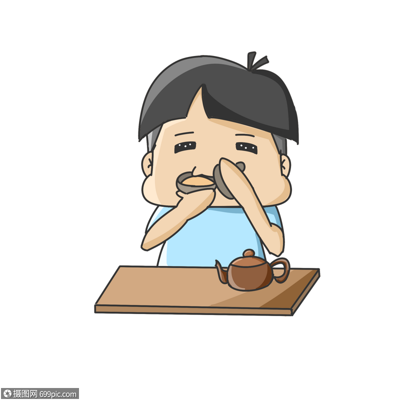 喝茶的男士卡通人物手绘