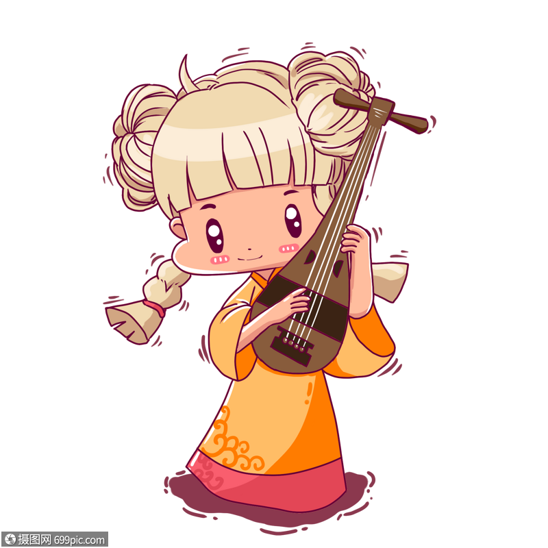 弹琵琶的女孩卡通人物手绘