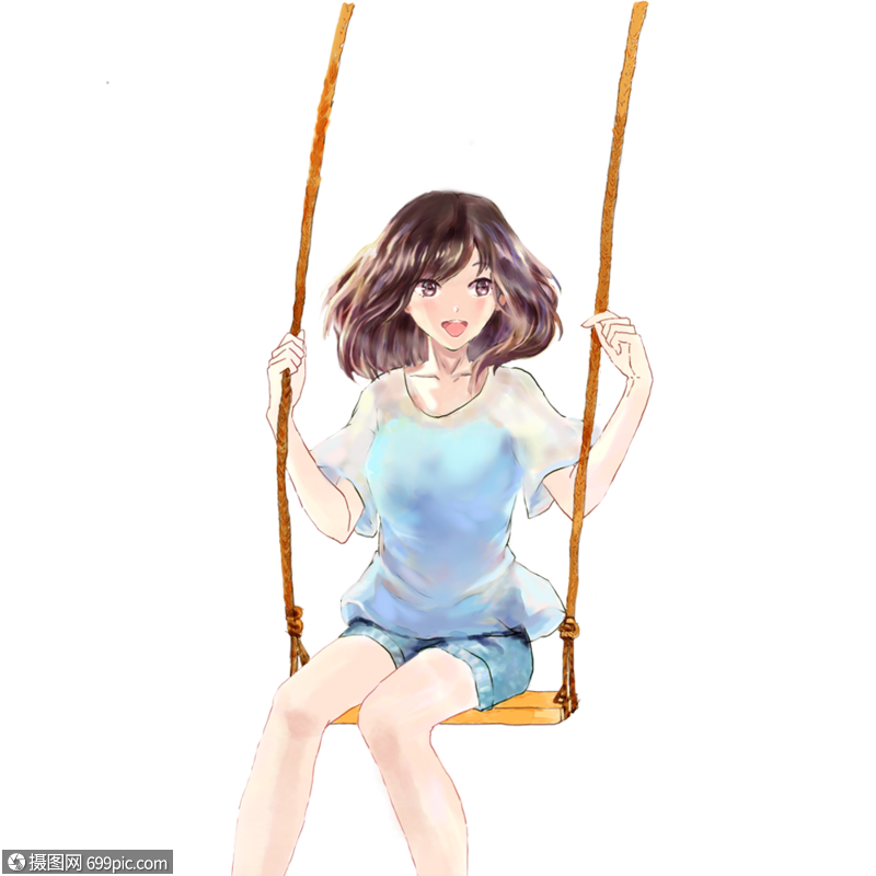 荡秋千的女孩少女手绘女孩