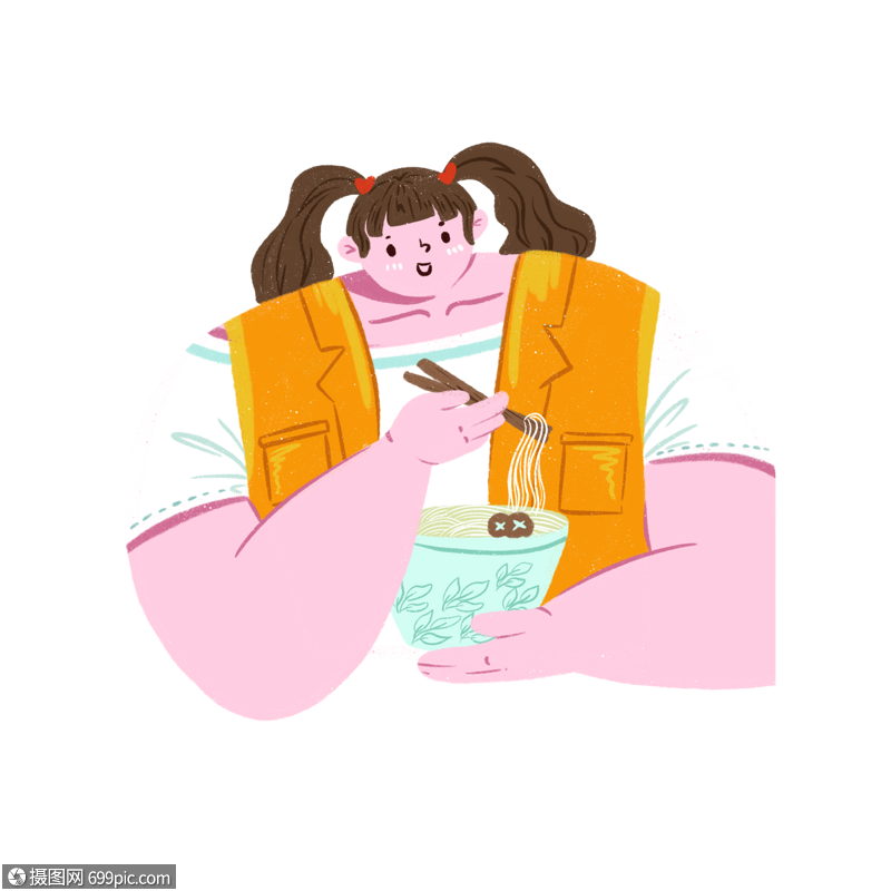 贪吃的女孩卡通插图创意卡通