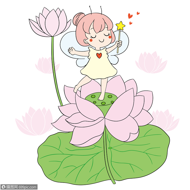 夏日素材荷花里的可爱小仙子