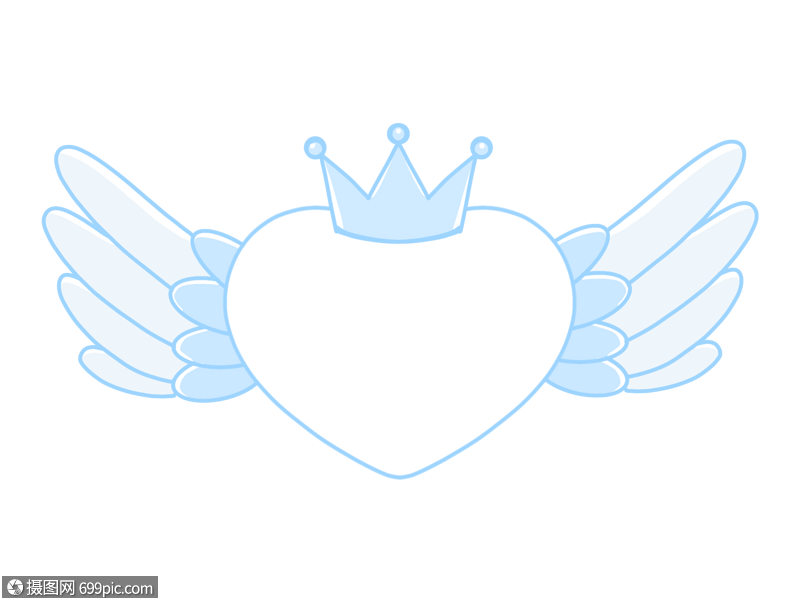 蓝色爱心翅膀边框皇冠文本框