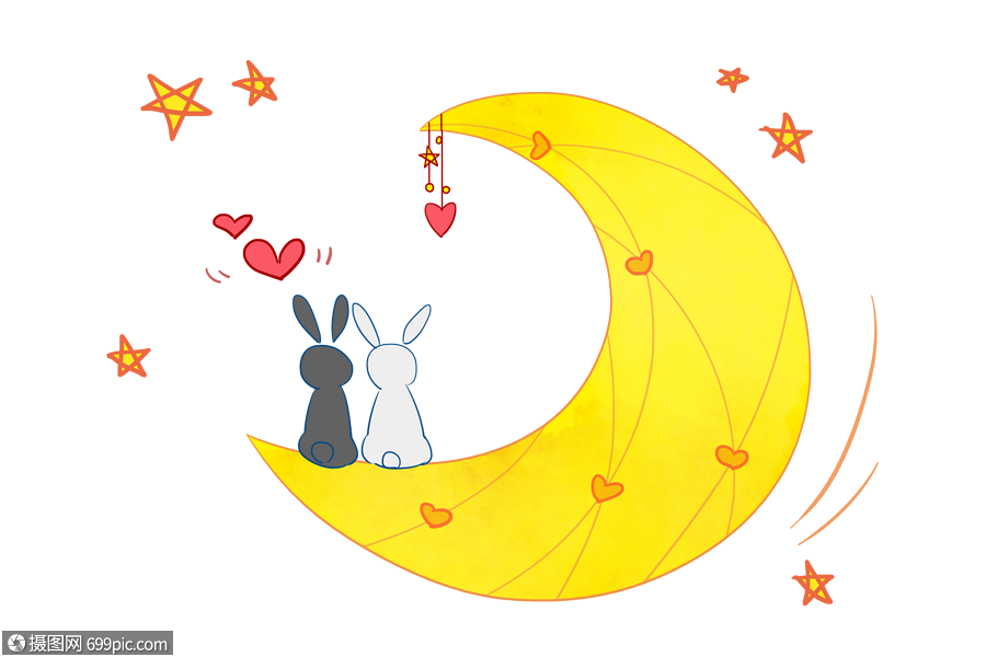 七夕兔子月亮情侣图片