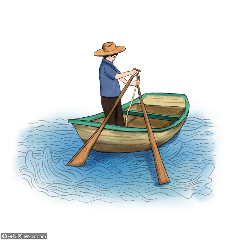 渔夫划船 简笔画图片