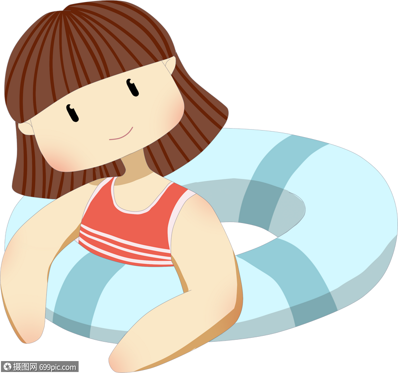 游泳圈女孩暑假手绘