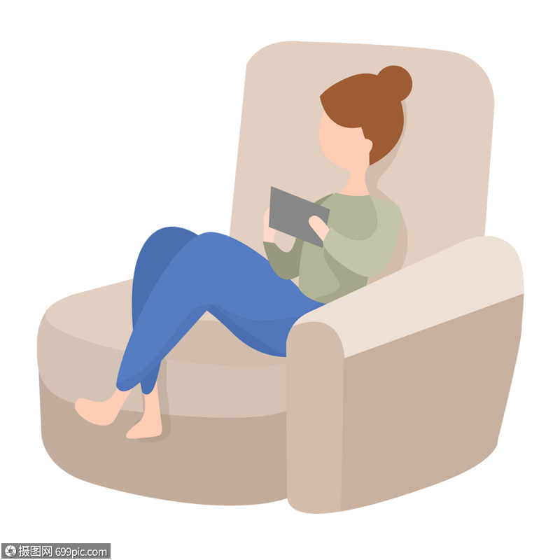女孩坐在沙发上玩手机玩耍休闲