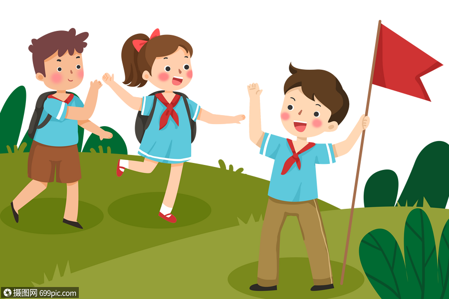 手绘卡通户外夏令营的学生们暑假素材