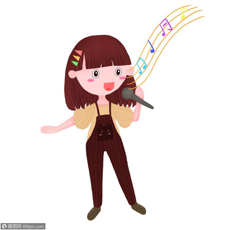 开心的拿着话筒在唱歌的女孩子