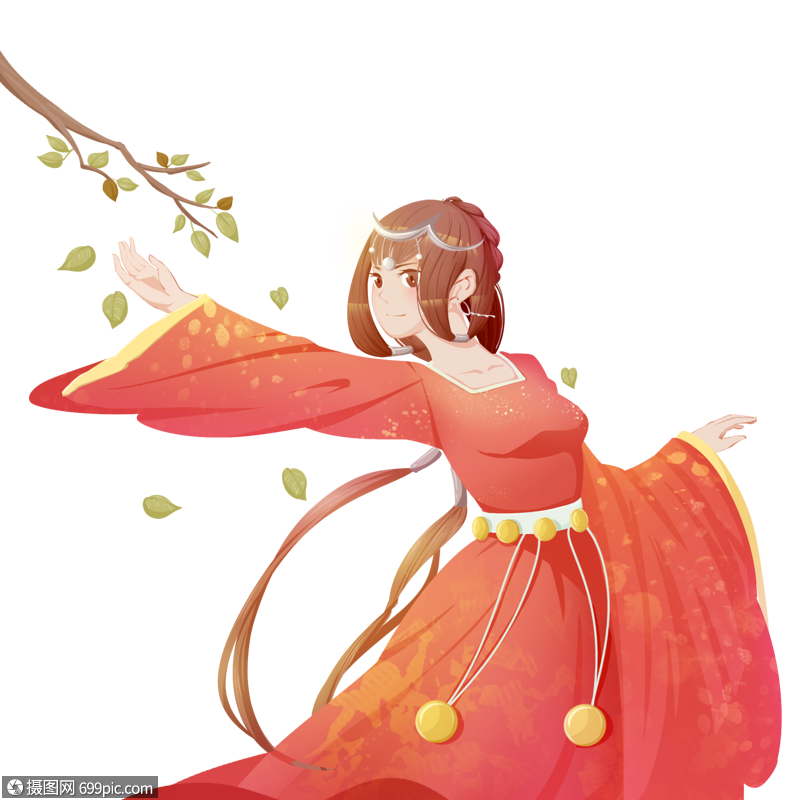 红色国朝中国风侠客半身人像古风跳舞女子