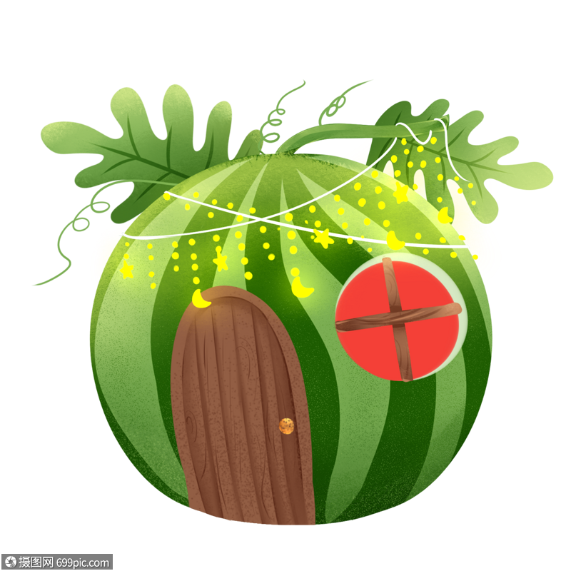西瓜房子西瓜房屋卡通插图