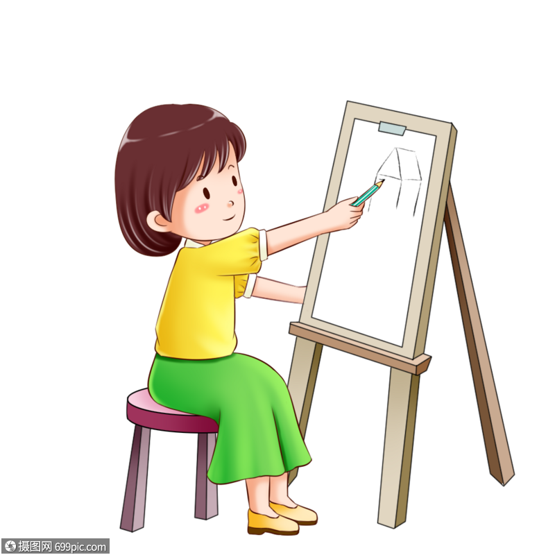 小女孩画画绘画画板