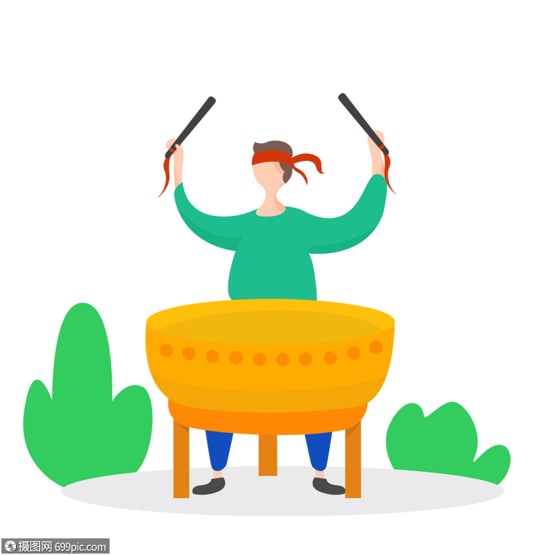 免抠元素 手绘/卡通元素 学生打鼓.psd