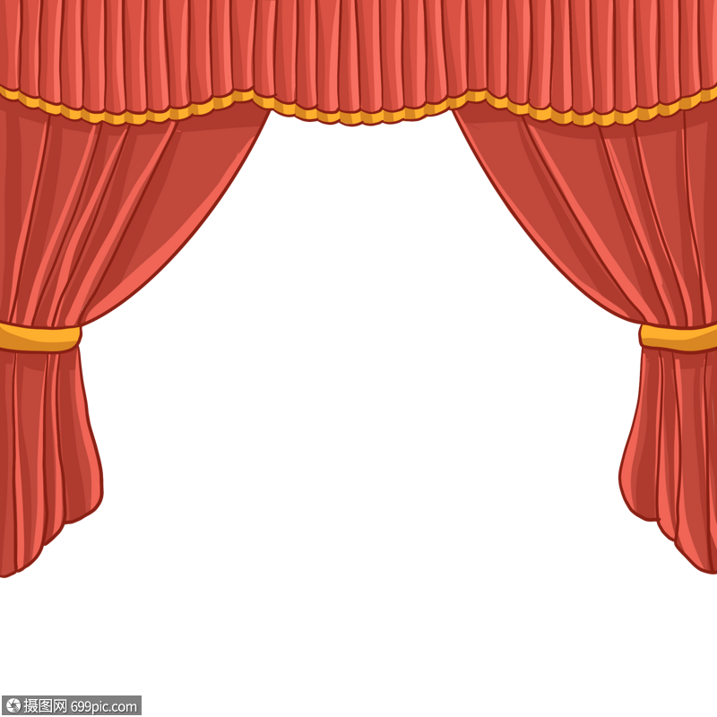 红色窗帘幕布节日活动卡通手绘装饰图案