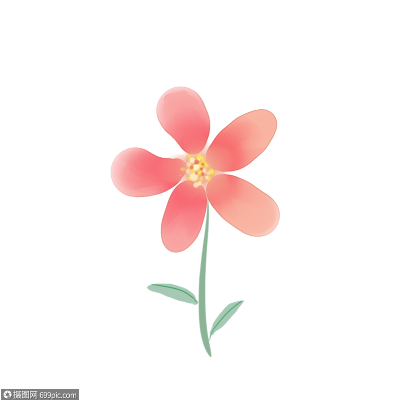 手绘水彩粉色小花素材免抠