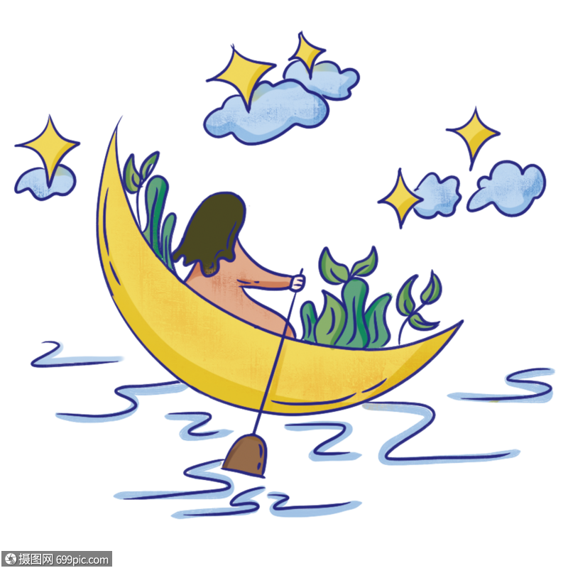 中秋节月亮船手绘装饰节日点缀