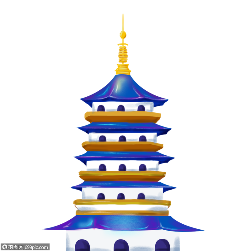 一座高塔古代塔创意卡通