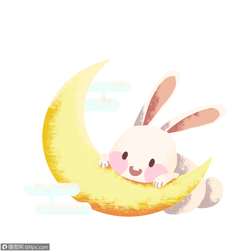 中秋节卡通月亮兔子插画赏月玉兔