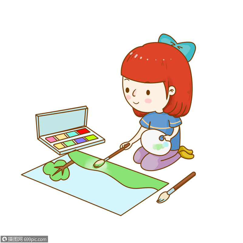 卡通画画女孩