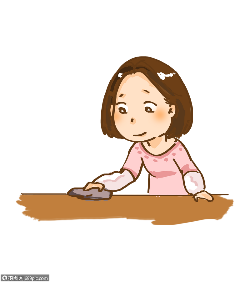 做家务擦桌子的女生