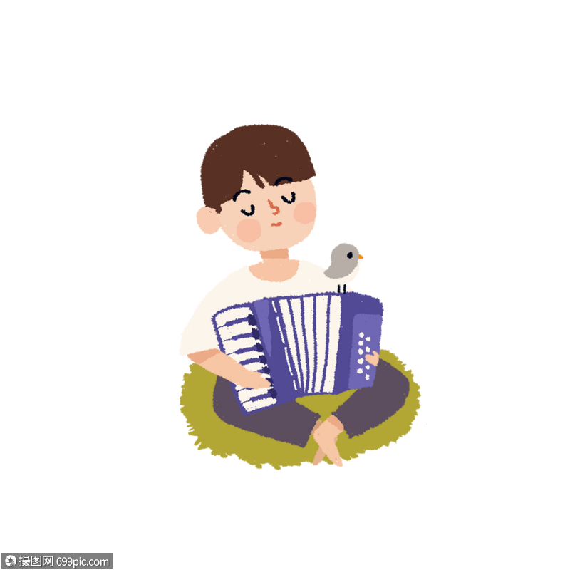 免抠元素 手绘/卡通元素 拉手风琴的男孩.psd