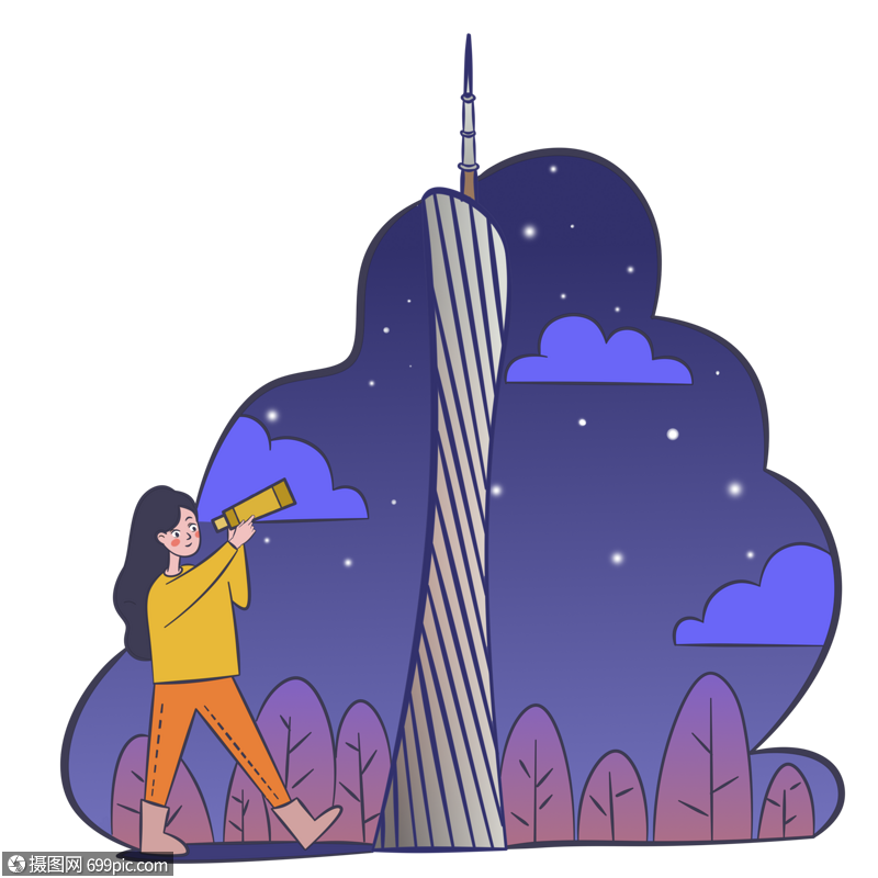 免抠元素 手绘/卡通元素 电商场景 广州塔场景画手绘.png