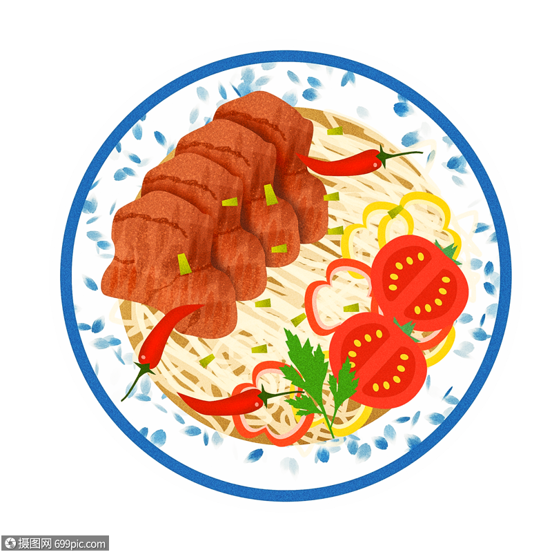 免抠元素 手绘/卡通元素 手绘牛肉拉面.psd