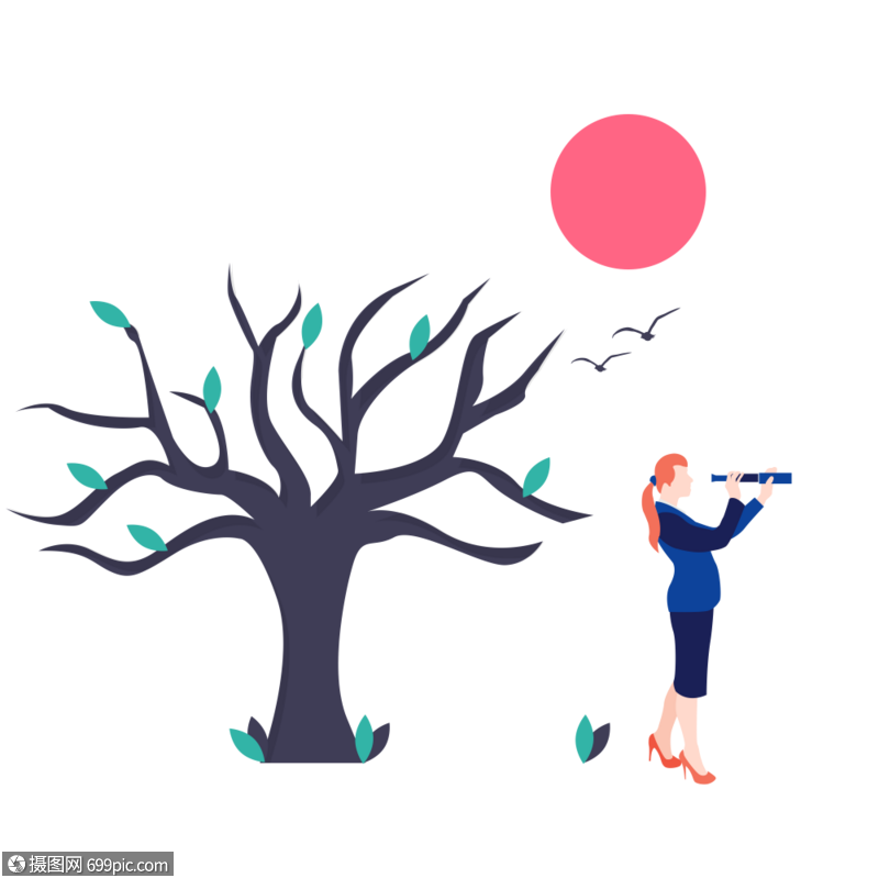 女人望远镜看风景图标免抠矢量插画素材