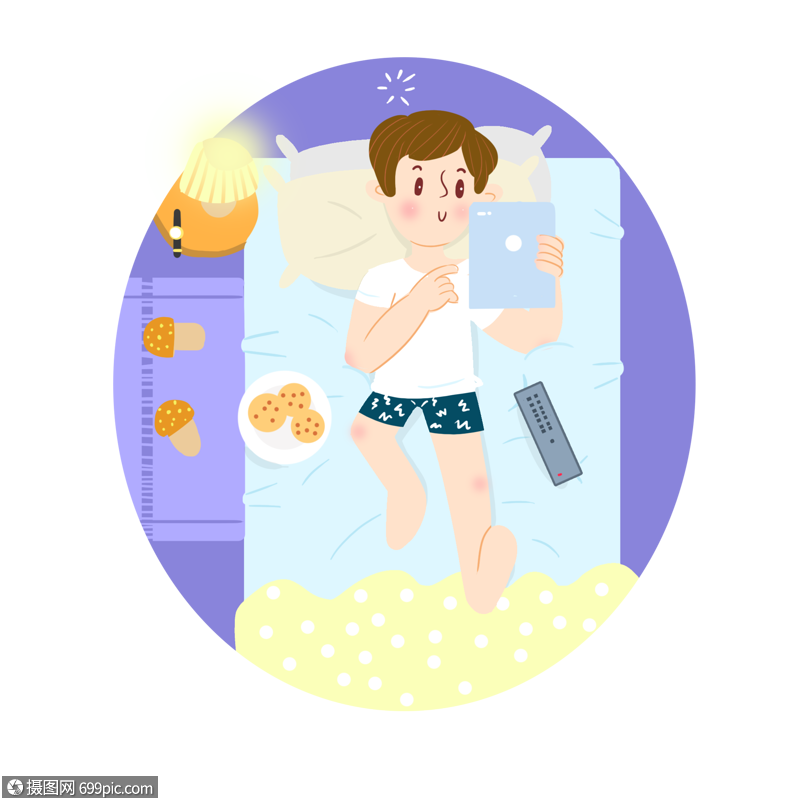 躺床玩平板休息卡通