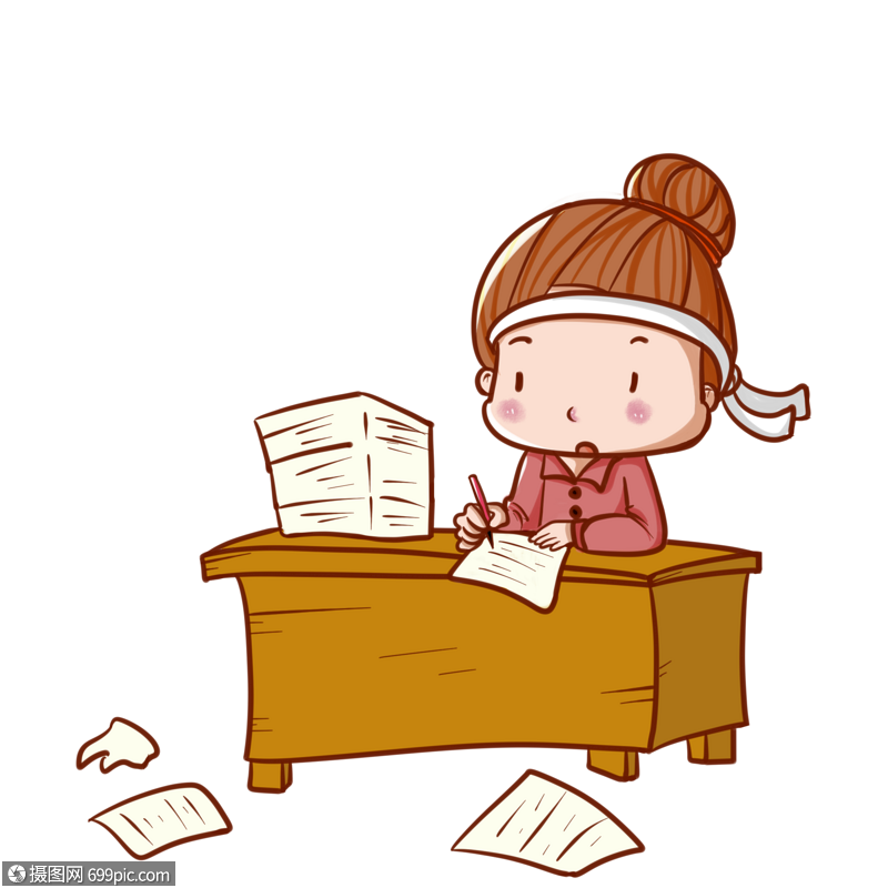 开学季做作业的女孩课桌手绘