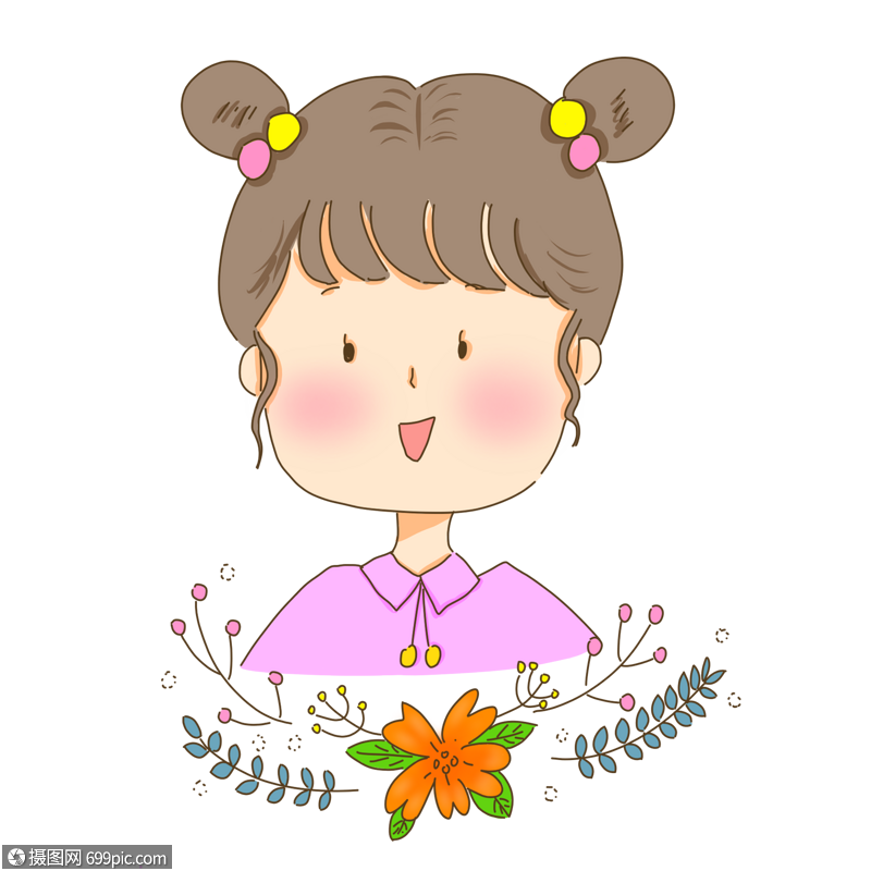 扎丸子头的可爱小女孩夏日手绘