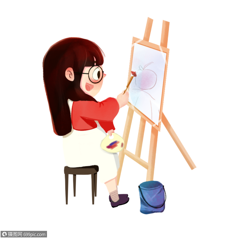 在画画的女生插画清新画笔