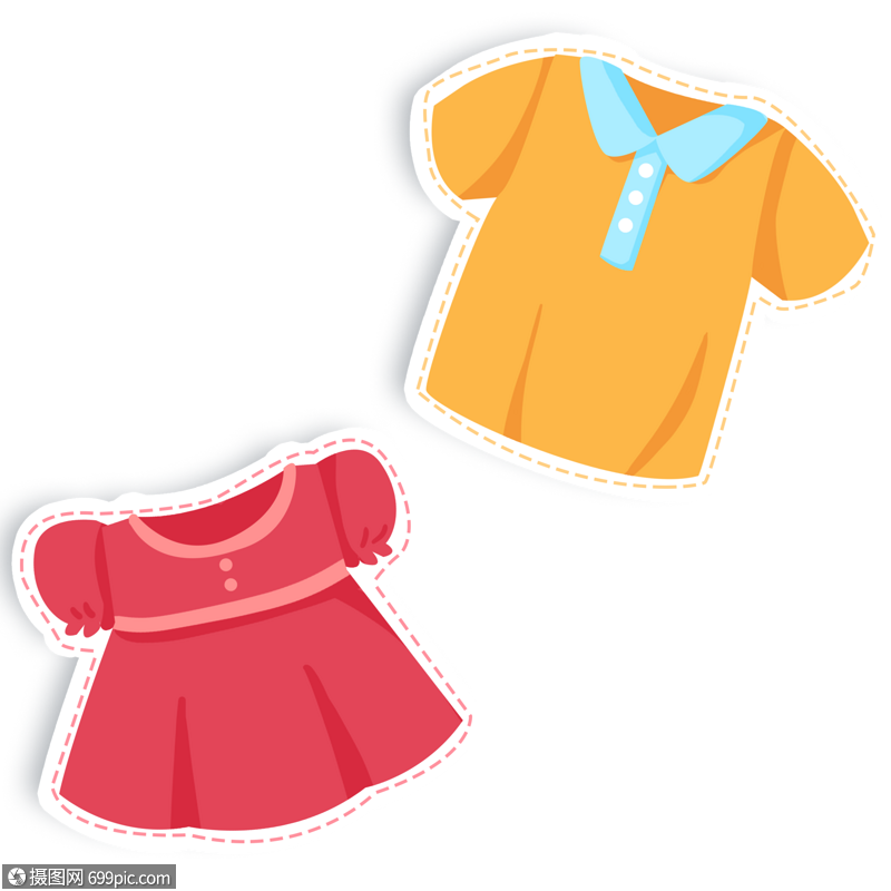 手绘卡通服饰衣服素材小裙子扁平