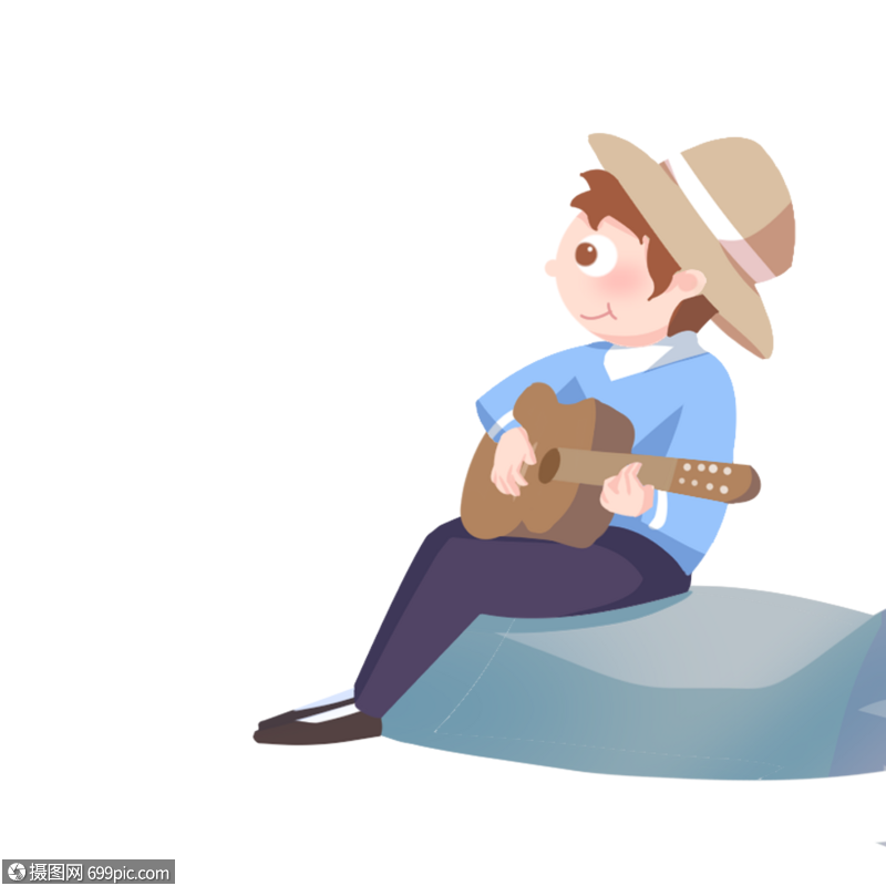坐着弹吉他的男孩