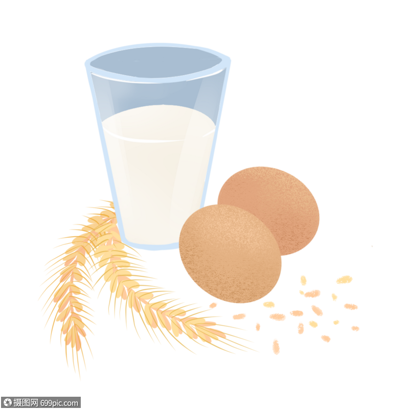 免抠元素 手绘/卡通元素 牛奶鸡蛋燕麦.psd