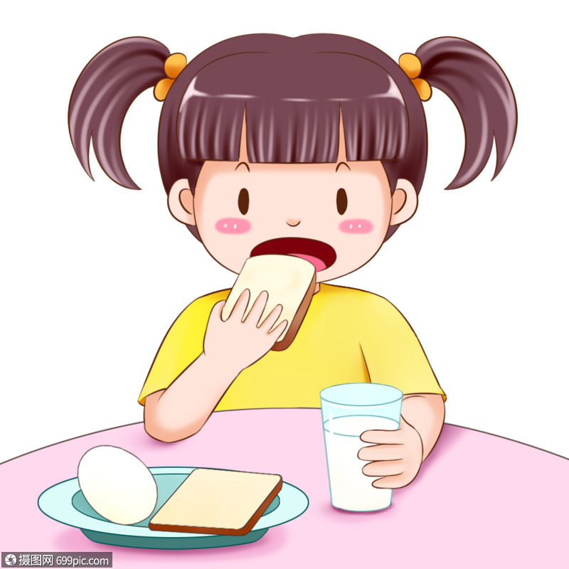 免抠元素 手绘/卡通元素 小女孩吃早饭.psd