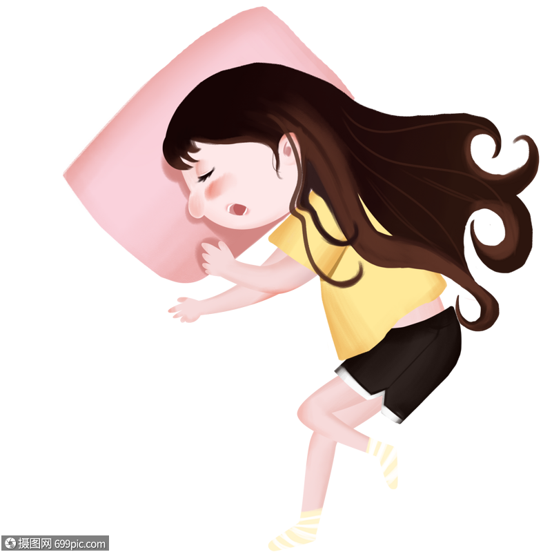 赖床小女孩黄色短袖黑色短裤